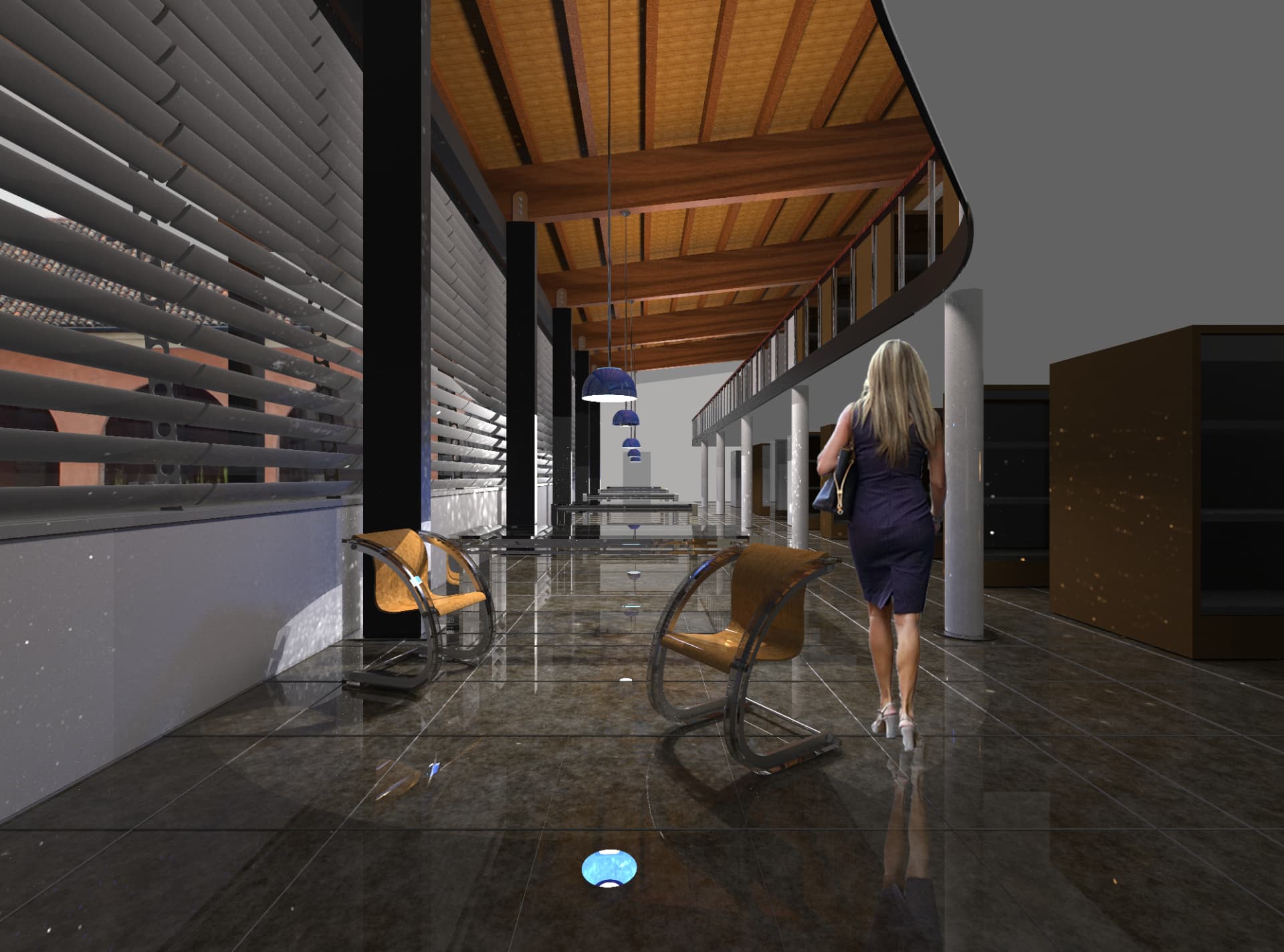 Sala studio e depositi — render di progetto